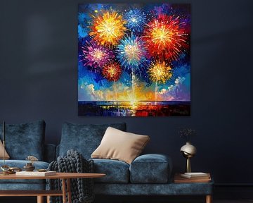 Fireworks between darkness and new beginnings: an abstract, colourful spectacle on the threshold of the past and new beginnings