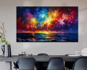 New Year's Eve and abstract fireworks: a luminous spectacle over the ocean, where sky, waves and the moment of new beginnings merge together