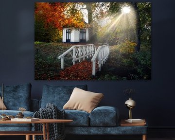 Tea house with bridge in autumn