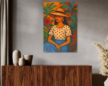 Beautiful woman with hat painting. by Johannes