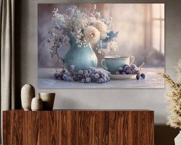 Blumen Stilleben - Blaue Vase Verträumte Malerei von Joriali Fotografie und Gemälde