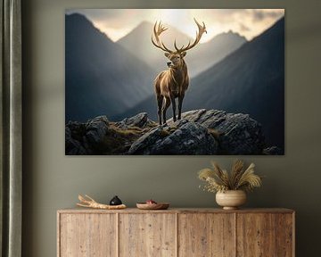 Hert op rotsen met bergachtergrond van Markus Gann