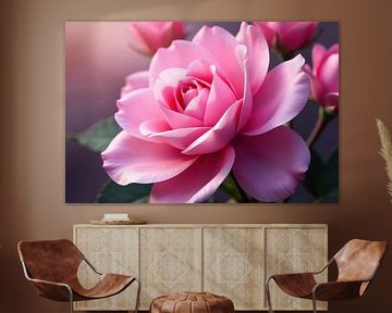 Close-up foto van een roze roos met rozen op de achtergrond van Markus Gann