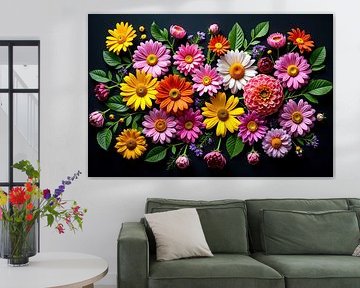 Superposition de fleurs assorties sur fond sombre sur Markus Gann