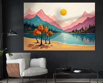Paysage de lac et de montagne avec arbres d'automne sur Markus Gann