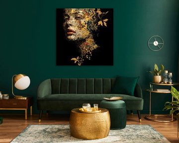 Modern Vrouwenportret met Bloemen van Kunst Kriebels