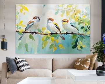 Kleurrijke vogels in de tuin van Blikvanger Schilderijen