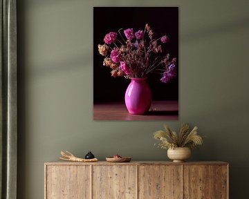 Vase et fleurs roses sur Franka Poulain