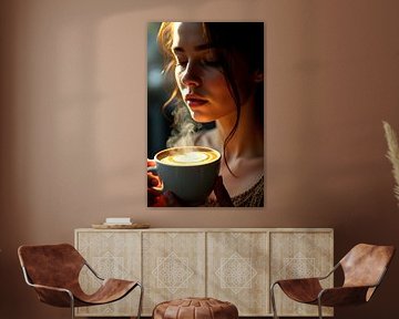 woman with hot cup of cappuccino by Egon Zitter