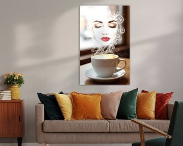 woman with hot cup of cappuccino by Egon Zitter