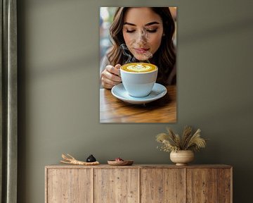 woman with hot cup of cappuccino by Egon Zitter