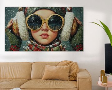 Goldene Brille | Goldene Brille im Schnee von ARTEO Gemälde