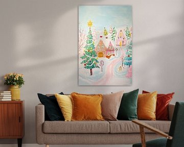 Decorated Christmas trees Snowy landscape by Wonderful Art