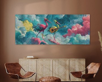 Vögel Gitarre | Vogel Jamming von ARTEO Gemälde