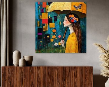 Frau mit Blumen von Blickfänger Gemälde