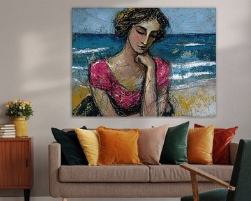 Atlantischer Ozean | Rosa Frau von Abstraktes Gemälde