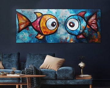 Twee Vissen Tegen Een Blauwe Achtergrond van ARTEO Schilderijen