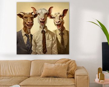 Three goats men anthropomorphic humanised humour