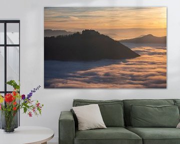 Hohenneuffen Castle - Sunset over the sea of fog from Beurener Fels