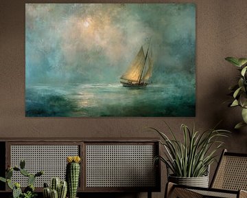 Segelboot auf nebliger See - verträumte Malerei
