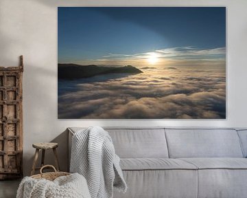 Hohenneuffen Castle - Sunset over the sea of fog from Beurener Fels