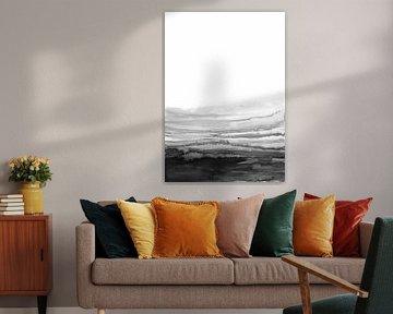 Black and White Abstract Landscape – Minimalist Monochrome Wall Art Print