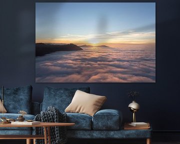 Hohenneuffen Castle - Sunset over the sea of fog from Beurener Fels