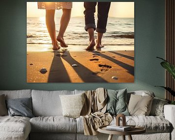 Spaziergänger am Strand bei Sonnenuntergang von Markus Gann