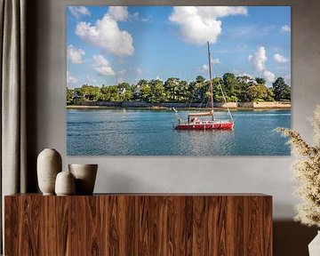 Sailing boat south of Vannes in the Gulf of Morbihan, Brittany