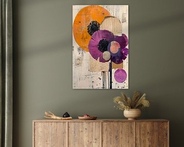 Solar Bloom Geometry - Tangerine & Violet Art