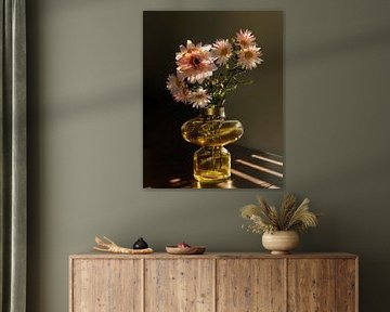 Still life with silk flowers.