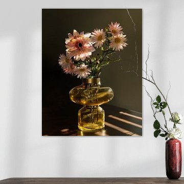 Still life with silk flowers.