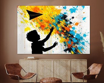 Silhouette mit Papierflugzeug