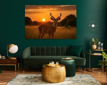 Stag in golden evening light by Imperial Art House