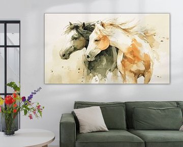 Tanz der freien Pferde im Morgennebel