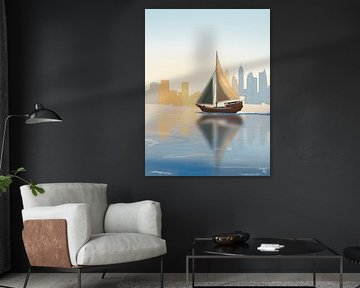 Sunset Sail in Dubai (Dhow on the Creek) by Art Prints