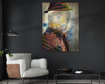 Buntes abstraktes Porträt eines anonymen Kunstjunkies mit Hut von Arjen Roos