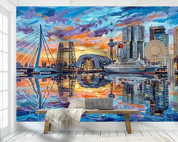 Rotterdamse Iconen in een Kleurrijke Skyline van de Maasstad