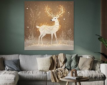 Eine Weihnachtsskulptur eines Rentiers mit Weihnachtsbeleuchtung.