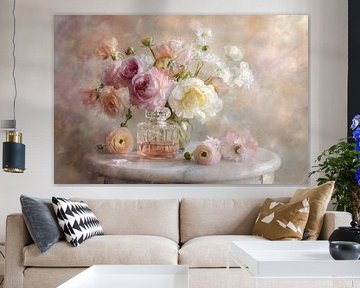 Flowers and Perfume Bottle - Dreamy Painting