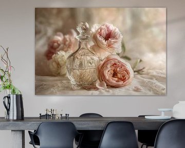 Roses with Crystal Bottle - Elegant Photography still life