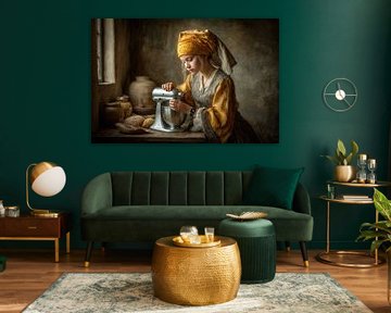 Milchmädchen mit Küchenroboter - Elegantes Gemälde