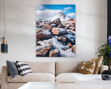 Snow-covered rocks against an alpine backdrop by drdigitaldesign