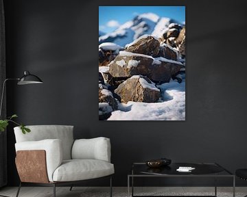 Snow-covered rocks against an alpine backdrop by drdigitaldesign
