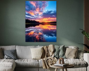 Play of colours on the lake at sunset