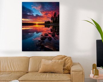 Play of colours on the lake at sunset