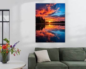 Play of colours on the lake at sunset