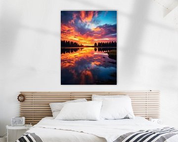 Play of colours on the lake at sunset