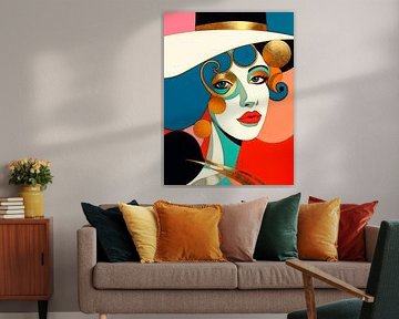 Pop-Art-Porträt einer Frau mit Art-Déco-Einschlag.