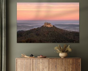 A panoramic view of Hohenzollern Castle near Hechingen in southern Germany at a beautiful sunrise by Marga Vroom